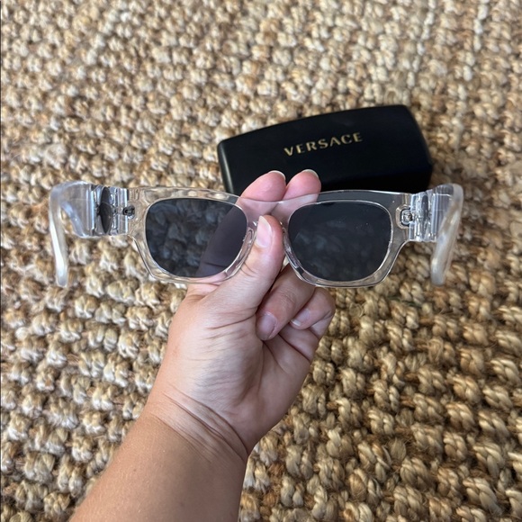 Versace 4479 U 148/80 Clear Dark Blue Grey Square Women Sunglasses